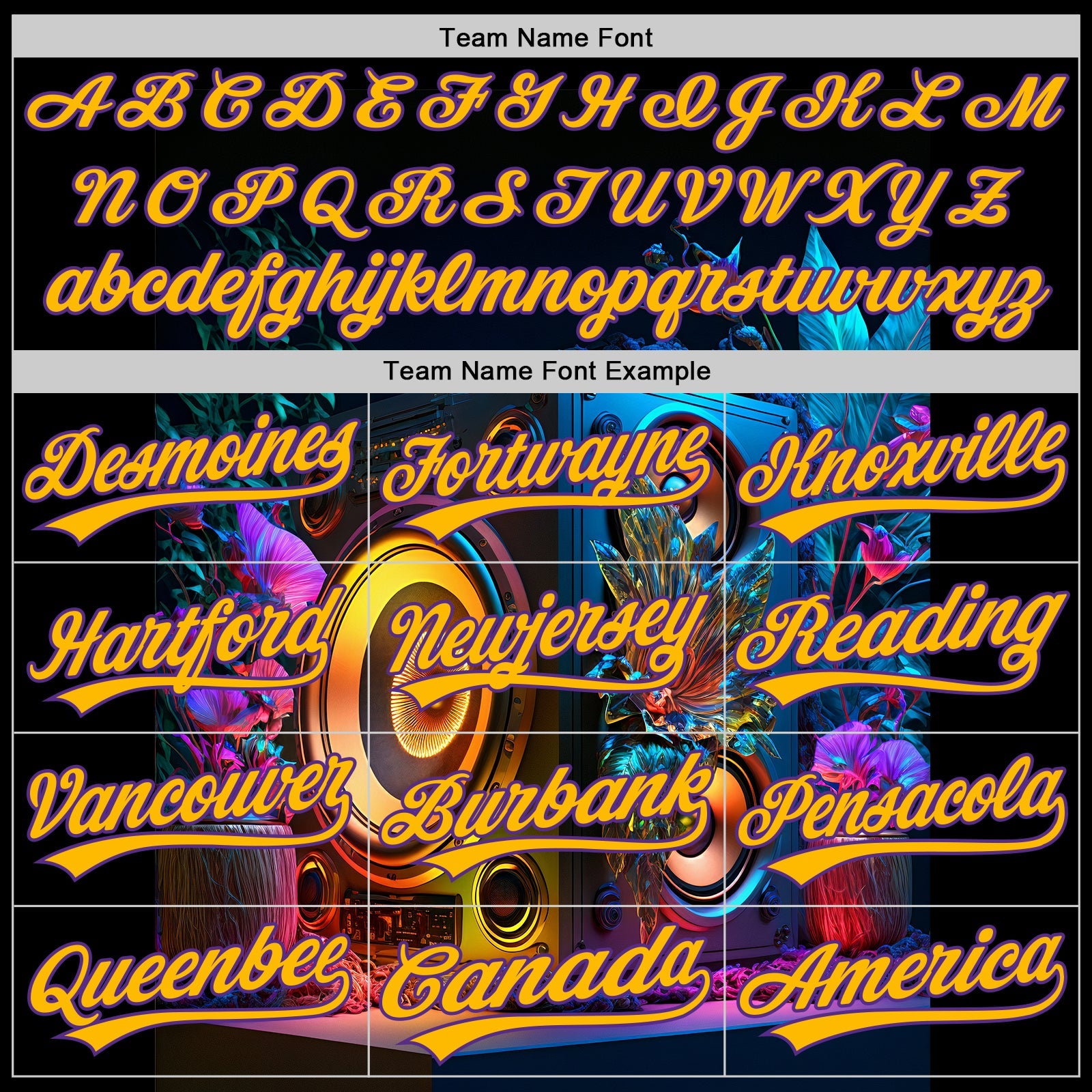 Custom Black Gold-Purple 3D Pattern Design Music Festival Vintage Speaker Music Sound System Authentic Baseball Jersey view 4