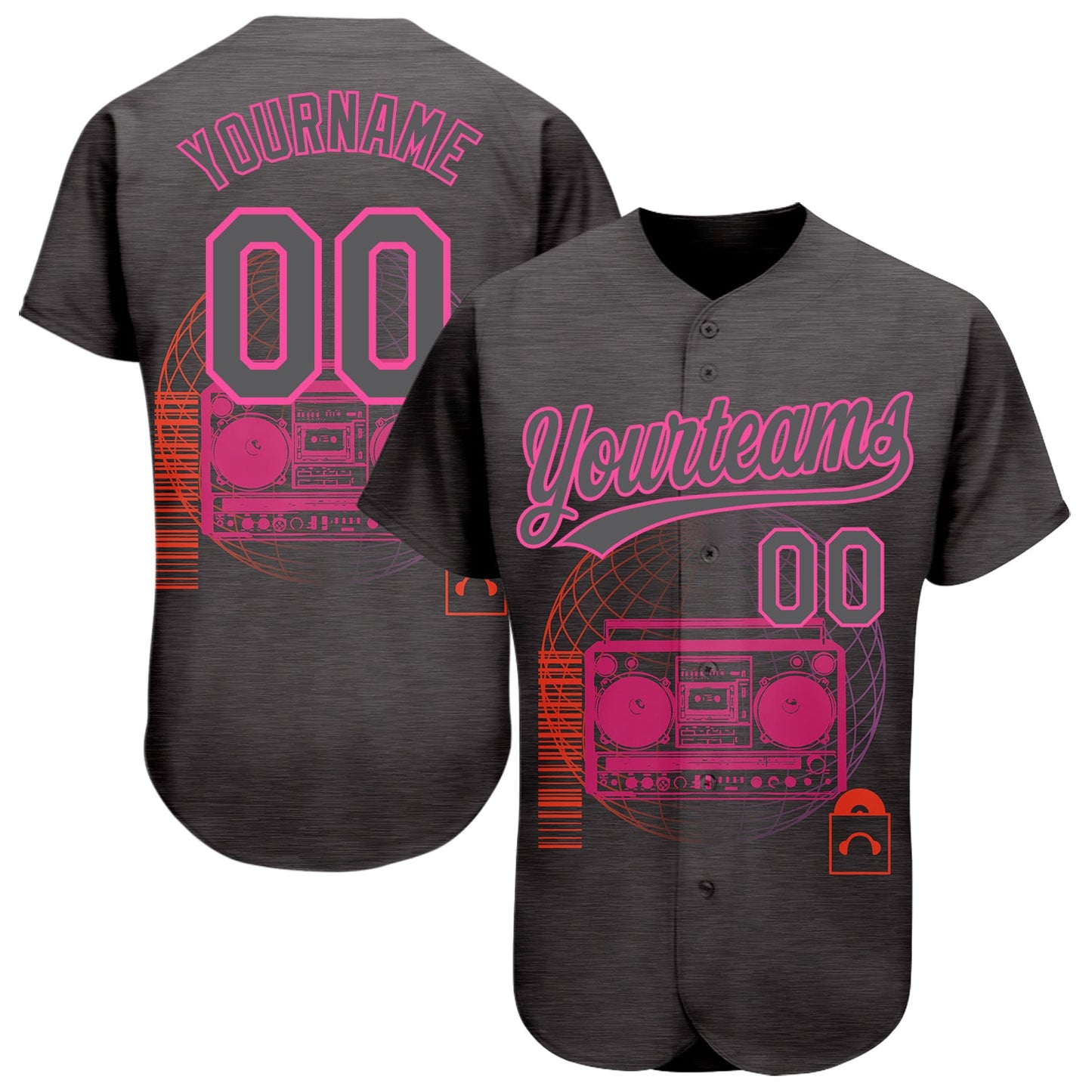Custom Steel Gray Pink 3D Pattern Design Music Festival Old School Music Authentic Baseball Jersey - Main View