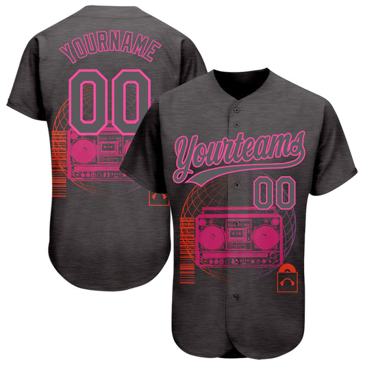 Custom Steel Gray Pink 3D Pattern Design Music Festival Old School Music Authentic Baseball Jersey - Main View