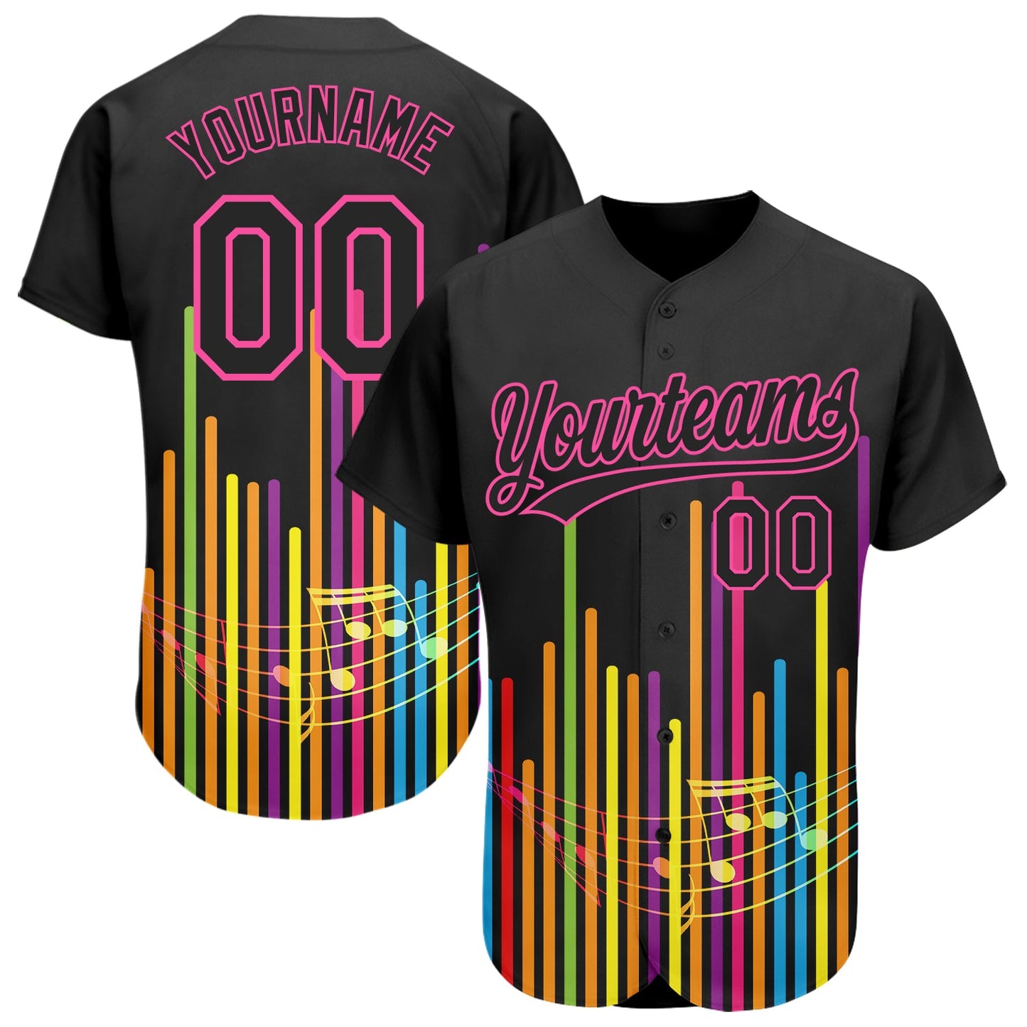 Custom Black Pink 3D Pattern Design Music Festival Abstract Music Soundwave Authentic Baseball Jersey - Main View