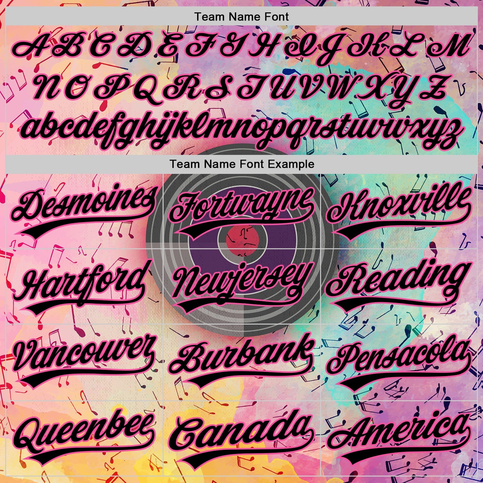 Custom Pink Black 3D Pattern Design Music Festival Watercolor Colored Musical Notes Authentic Baseball Jersey view 4