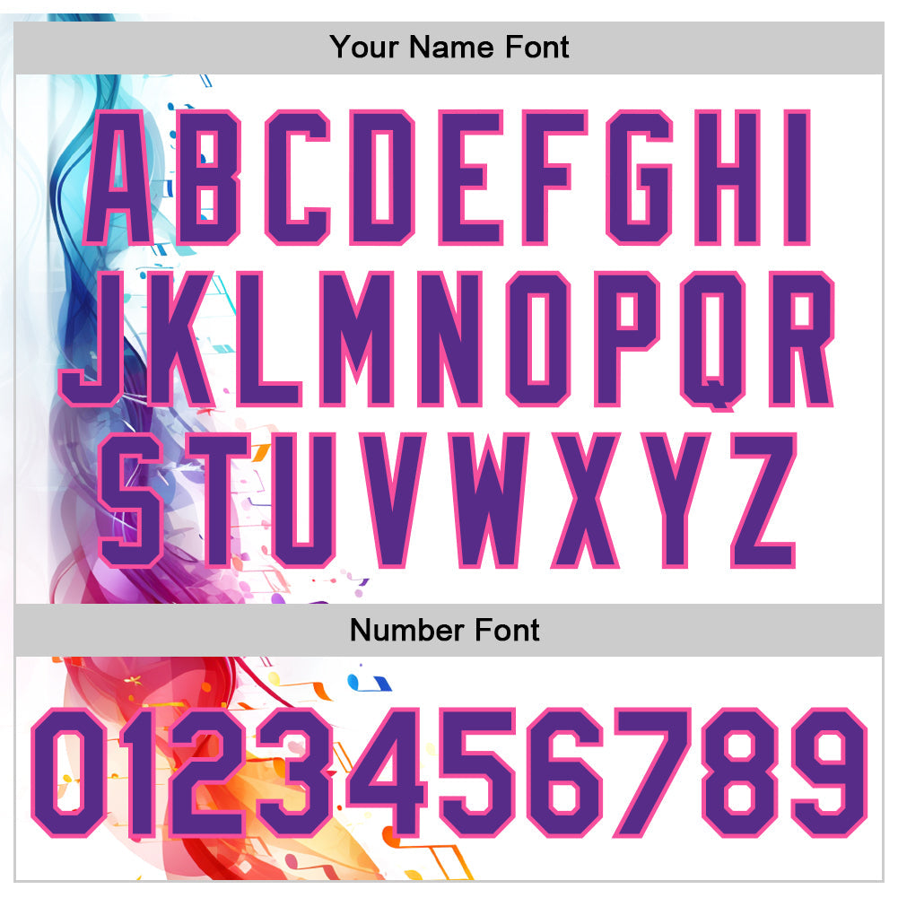 Custom White Purple-Pink 3D Pattern Design Music Festival Colorful Musical Notes Authentic Baseball Jersey view 5