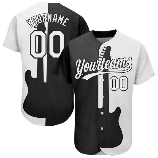 Custom Black White 3D Pattern Design Music Festival Guitar Rock And Roll Authentic Baseball Jersey - Main View