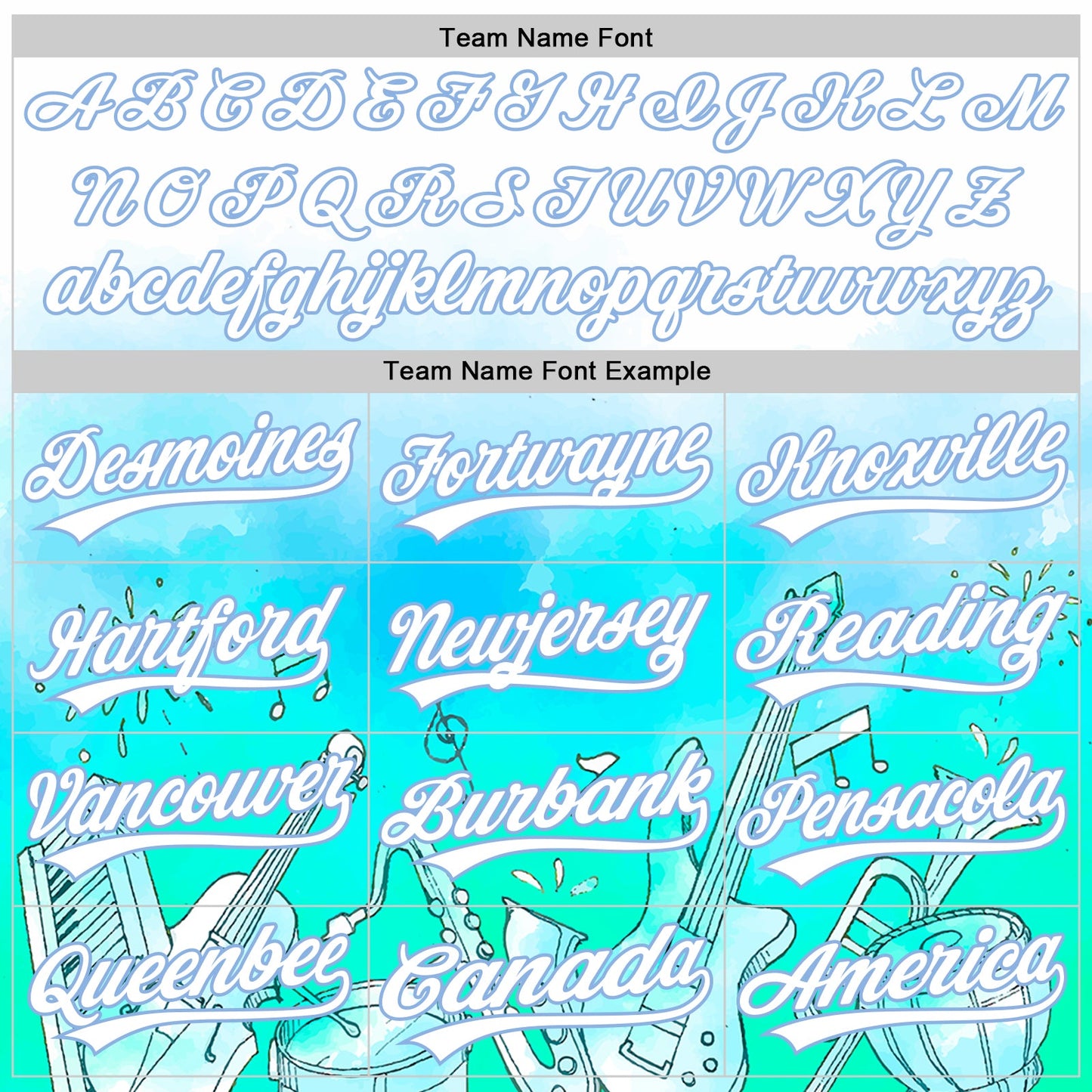 Custom White Light Blue 3D Pattern Design Music Festival Musical Instruments Authentic Baseball Jersey view 4