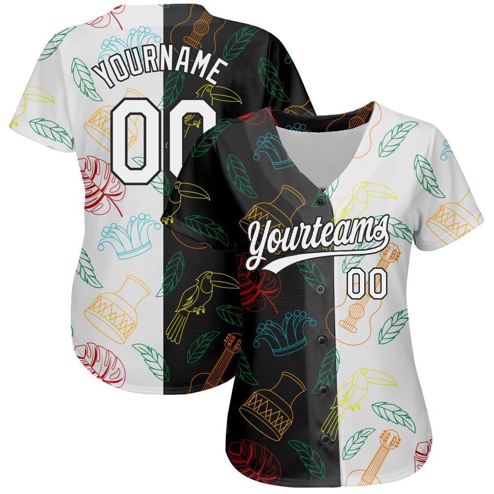 Custom Black White 3D Pattern Design Music Festival Brazilian Carnival Authentic Baseball Jersey view 2