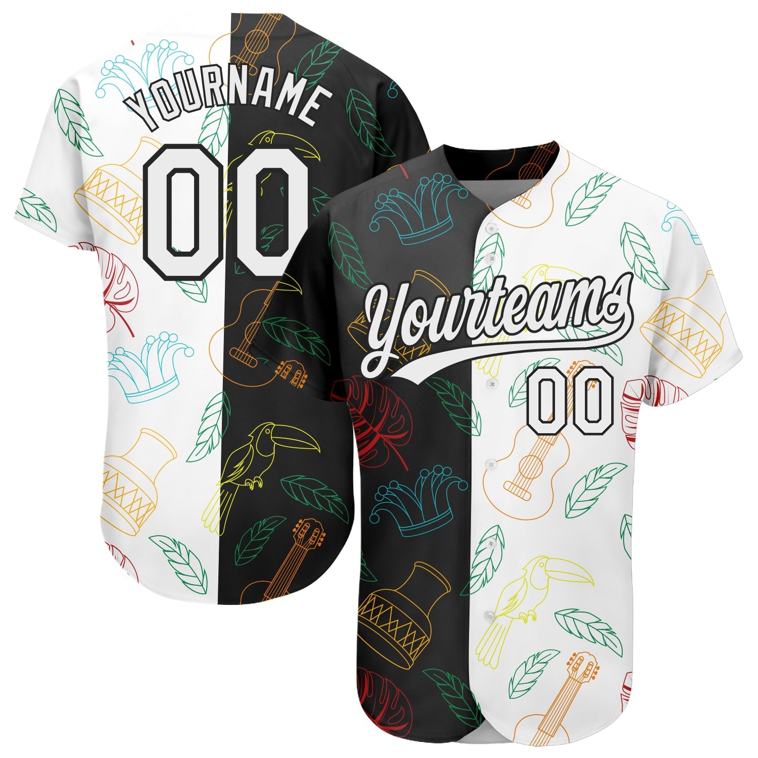 Custom Black White 3D Pattern Design Music Festival Brazilian Carnival Authentic Baseball Jersey - Main View