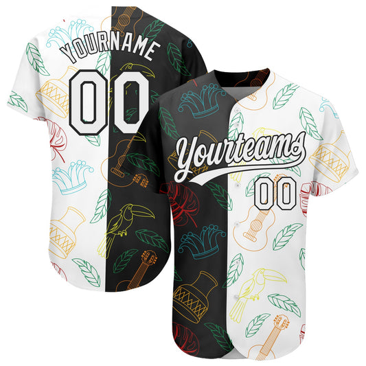 Custom Black White 3D Pattern Design Music Festival Brazilian Carnival Authentic Baseball Jersey - Main View