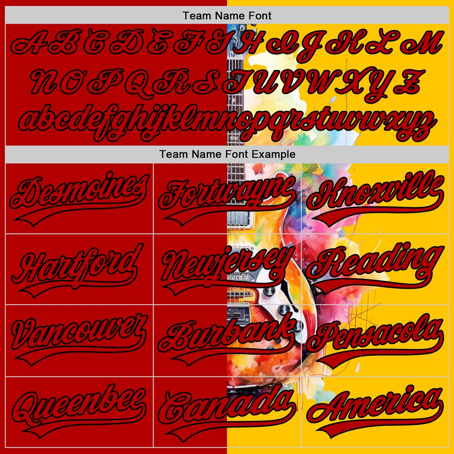 Custom Yellow Red-Black 3D Pattern Design Music Festival Watercolor Guitar Authentic Baseball Jersey view 4