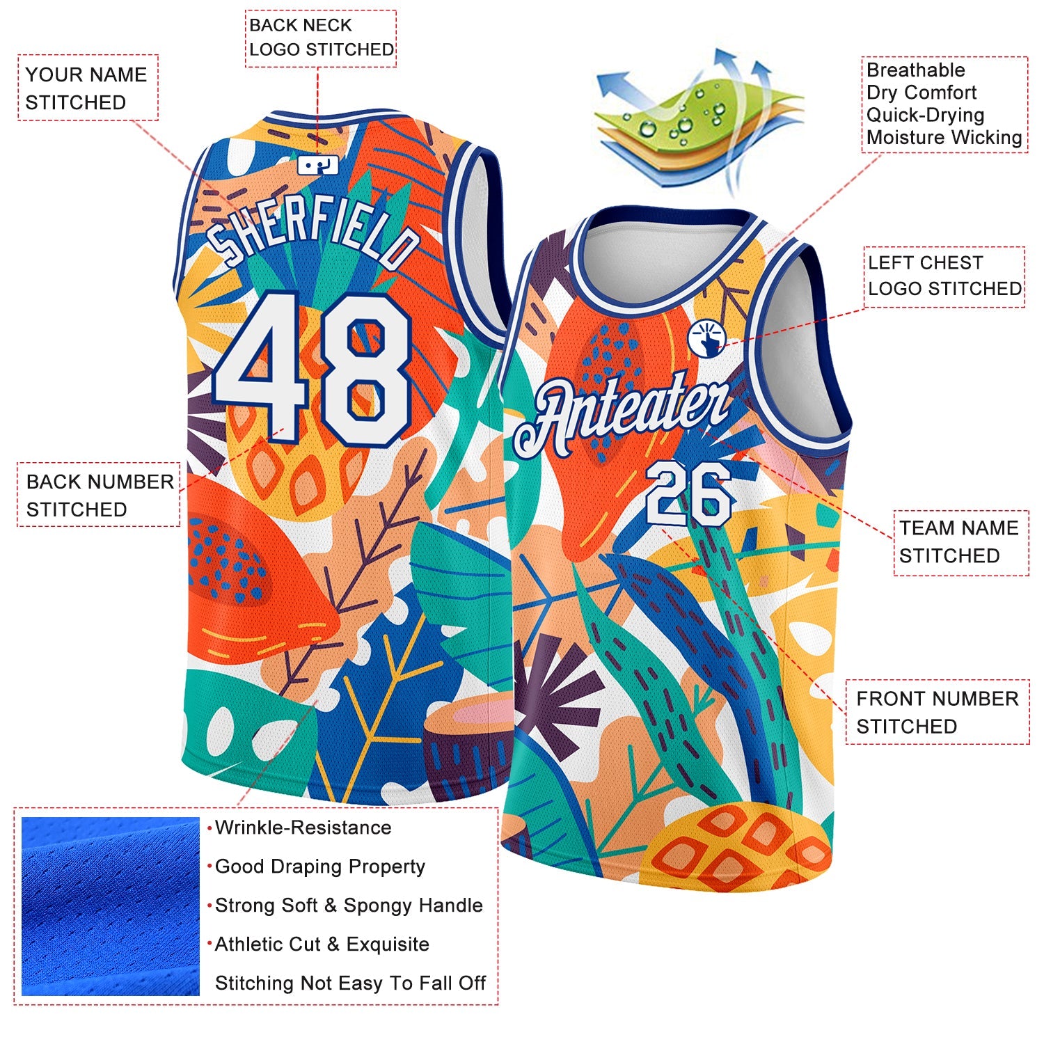Custom White Royal 3D Pattern Abstract Tropical Hawaii Plant Authentic Basketball Jersey view 2