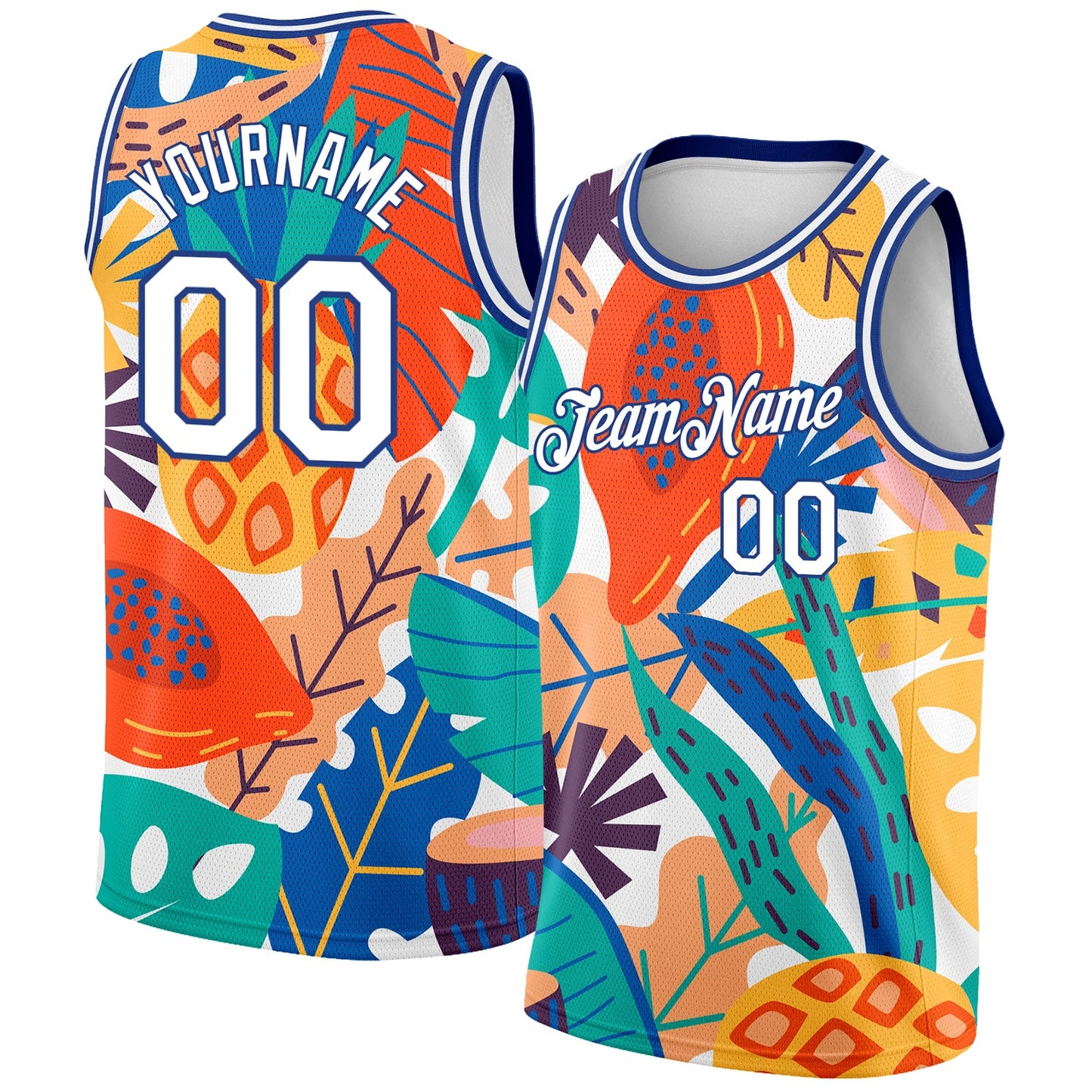 Custom White Royal 3D Pattern Abstract Tropical Hawaii Plant Authentic Basketball Jersey - Main View