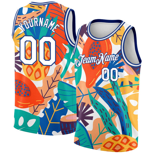 Custom White Royal 3D Pattern Abstract Tropical Hawaii Plant Authentic Basketball Jersey - Main View