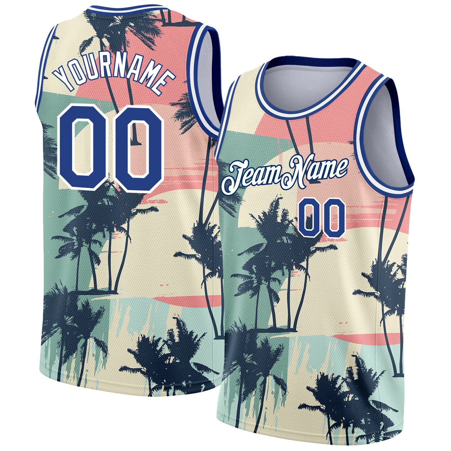 Custom Cream Royal-White 3D Pattern Tropical Hawaii Trees Authentic Basketball Jersey - Main View