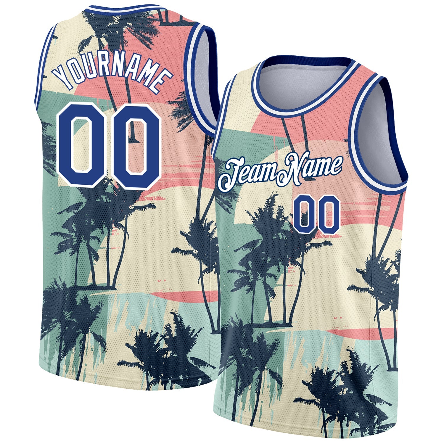 Custom Cream Royal-White 3D Pattern Tropical Hawaii Trees Authentic Basketball Jersey - Main View