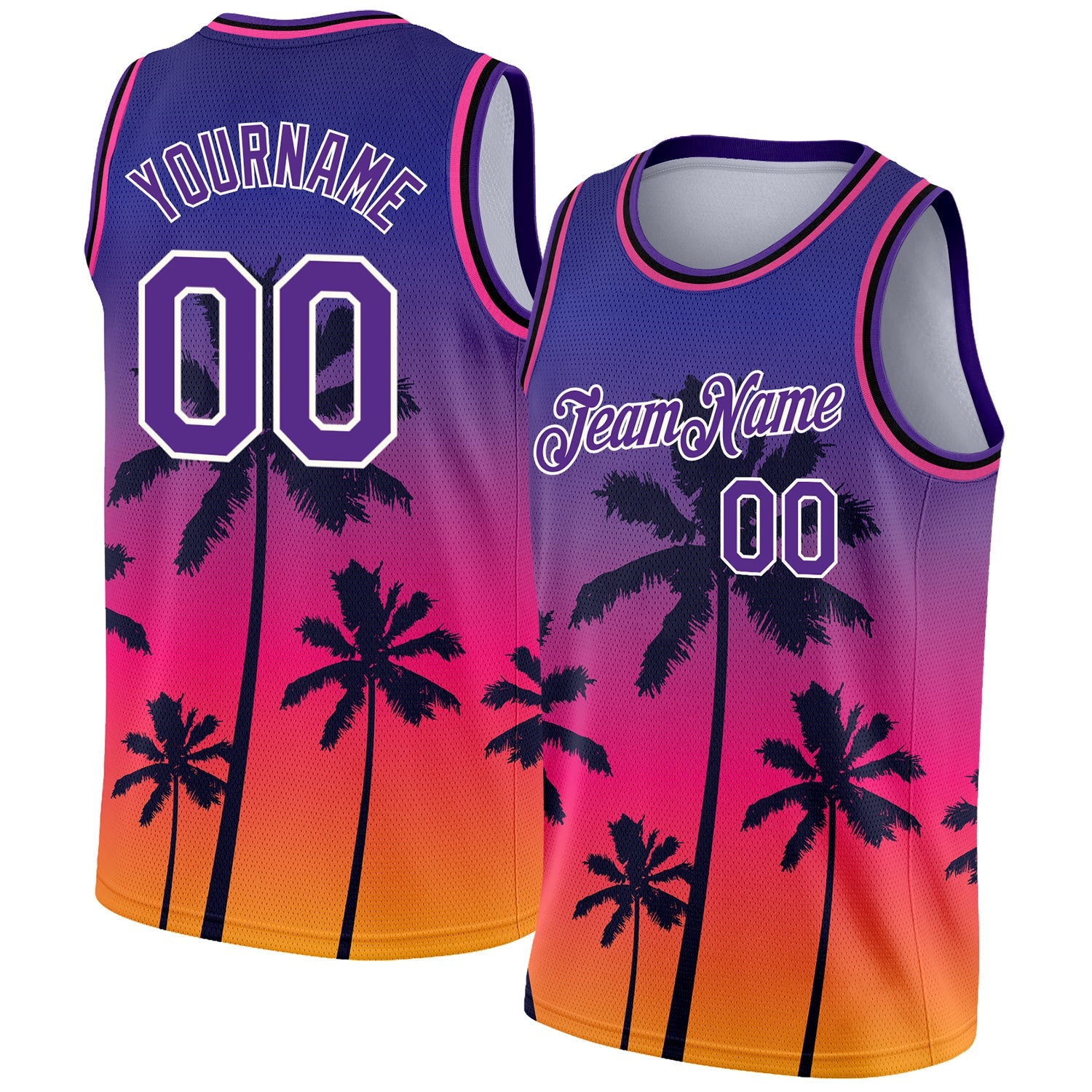 Custom Purple White 3D Pattern Tropical Hawaii Trees Authentic Basketball Jersey - Main View
