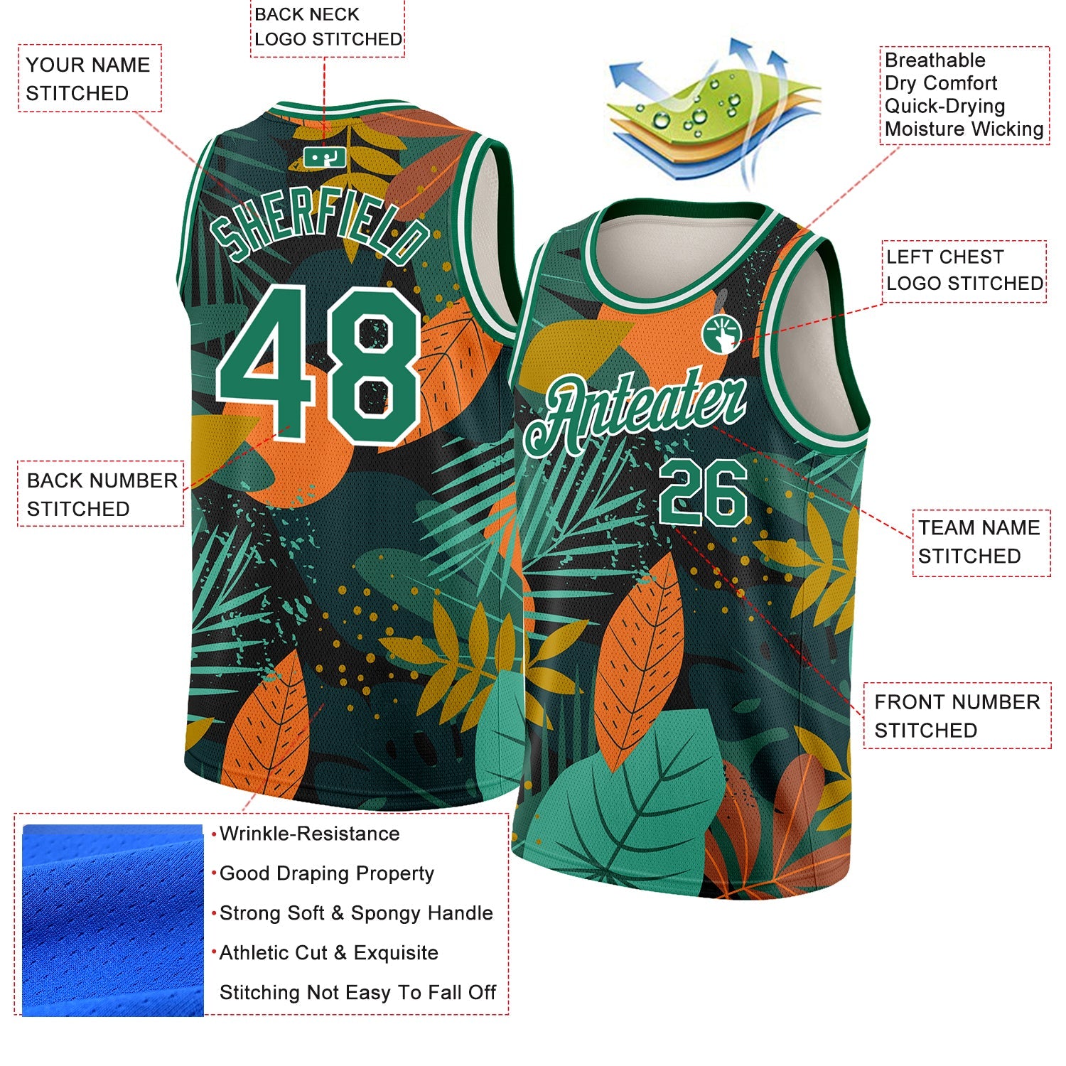 Custom Black Kelly Green-White 3D Pattern Tropical Hawaii Leaves Authentic Basketball Jersey view 2