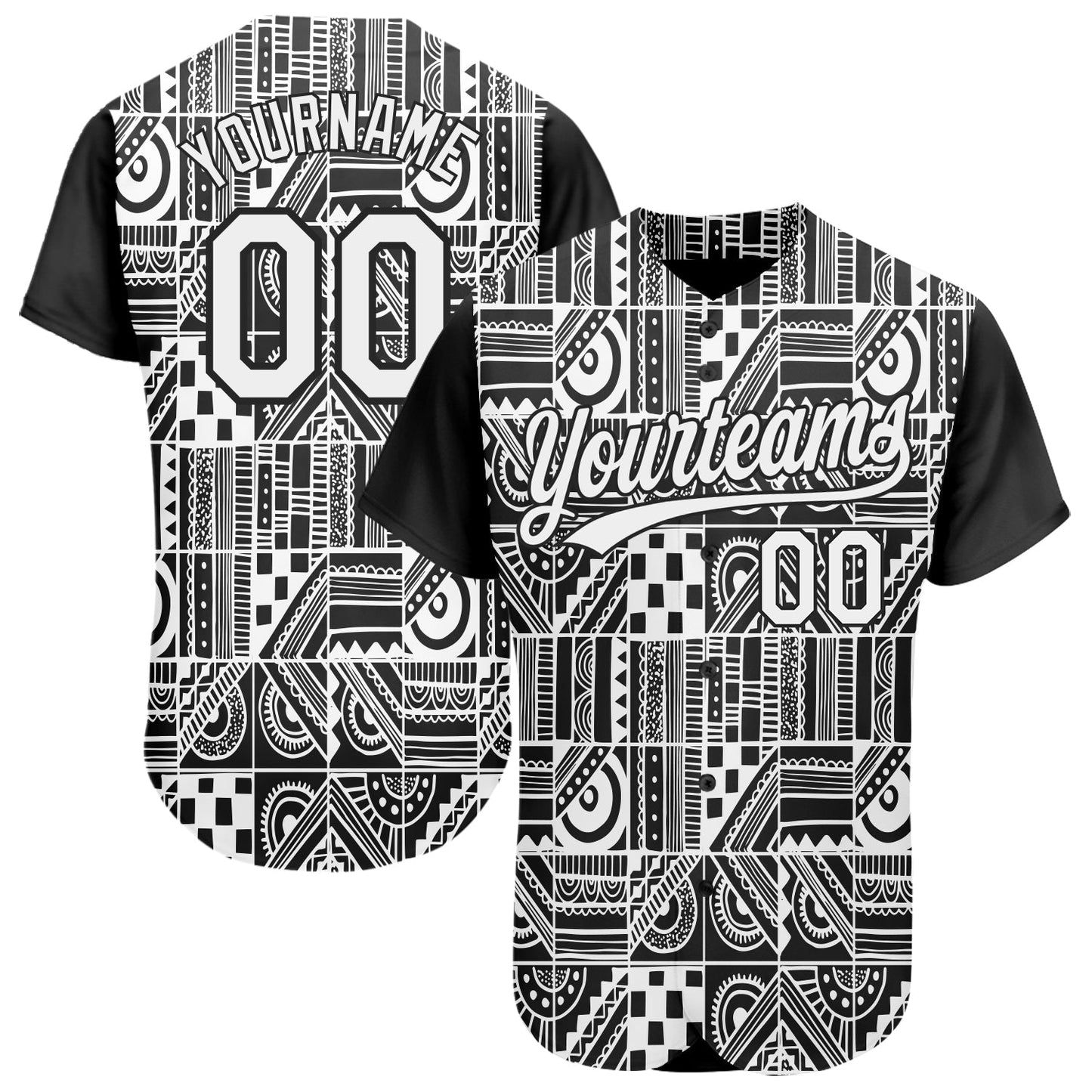 Custom Black White 3D Pattern Design Geometric Monochrome Mosaic Style Authentic Baseball Jersey - Main View