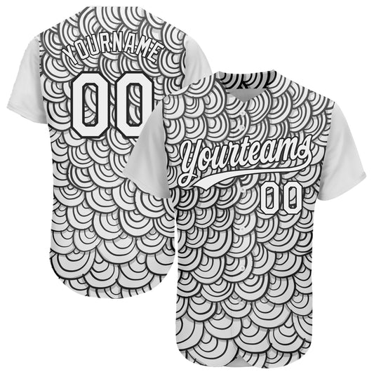 Custom White Black 3D Pattern Design Abstract Doodle Line Art Authentic Baseball Jersey - Main View
