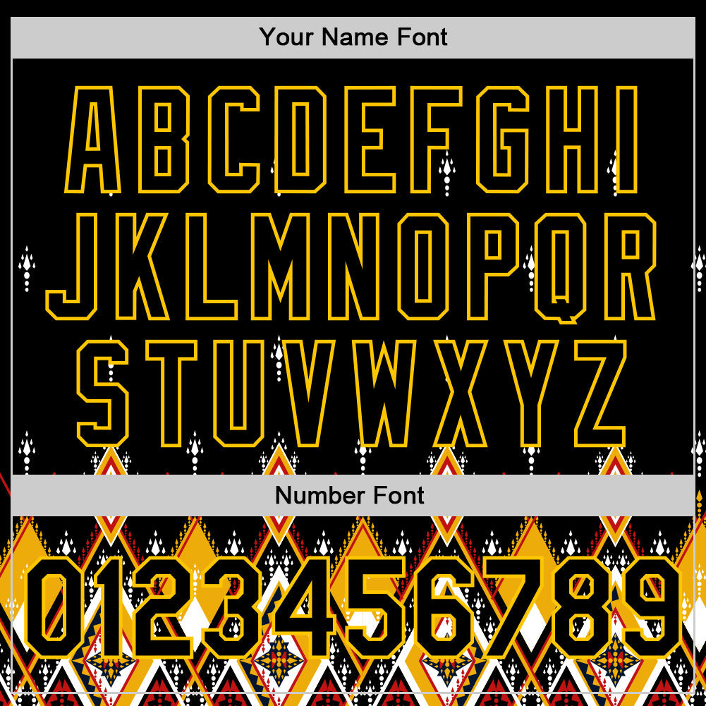 Custom Black Yellow 3D Pattern Design Geometric African Ethnic Style Authentic Baseball Jersey view 4