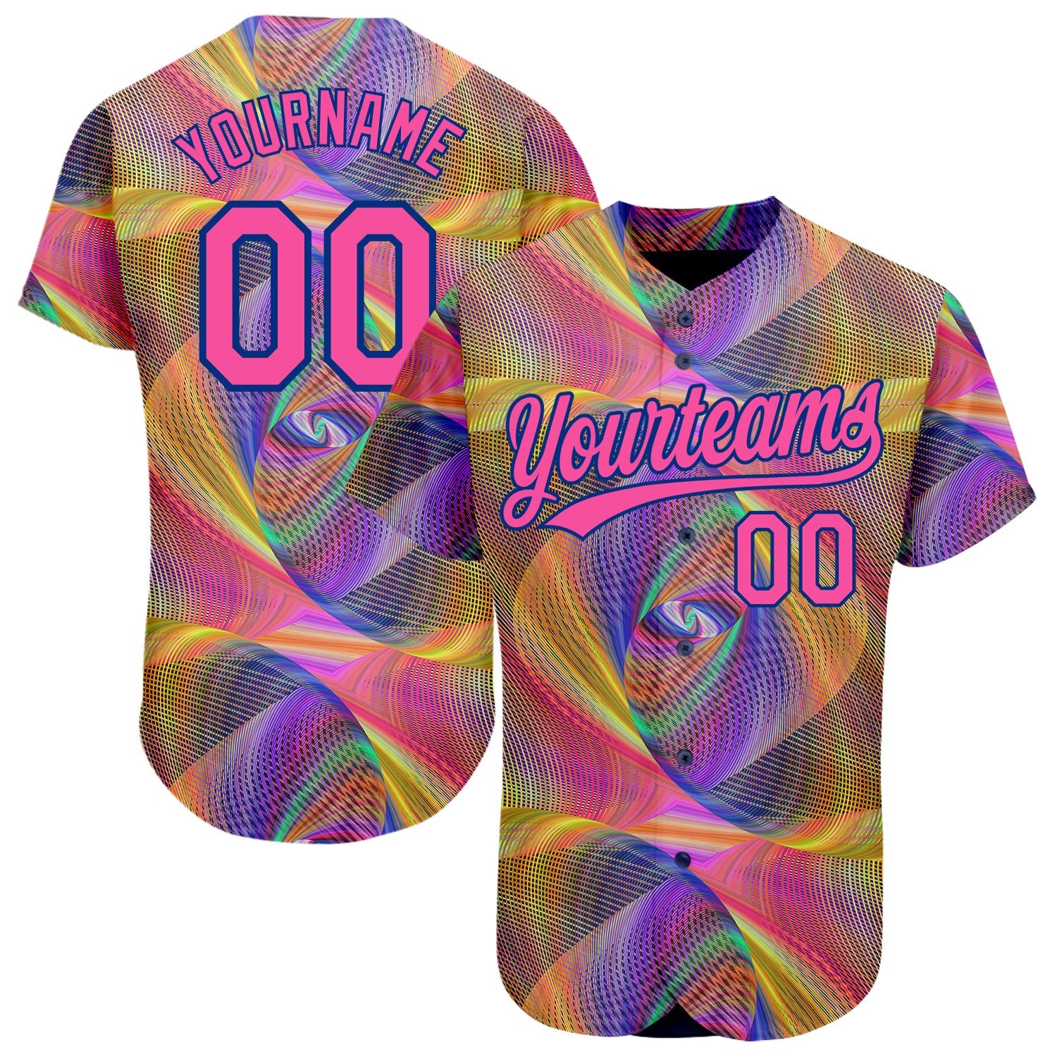 Custom Purple Pink 3D Pattern Design Abstract Fractal Style Authentic Baseball Jersey - Main View