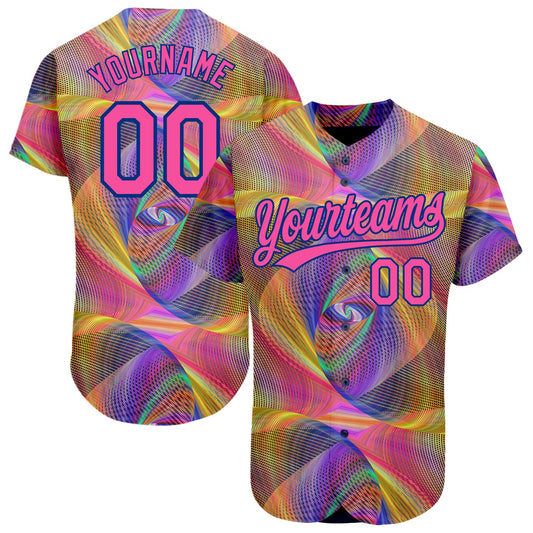 Custom Purple Pink 3D Pattern Design Abstract Fractal Style Authentic Baseball Jersey - Main View