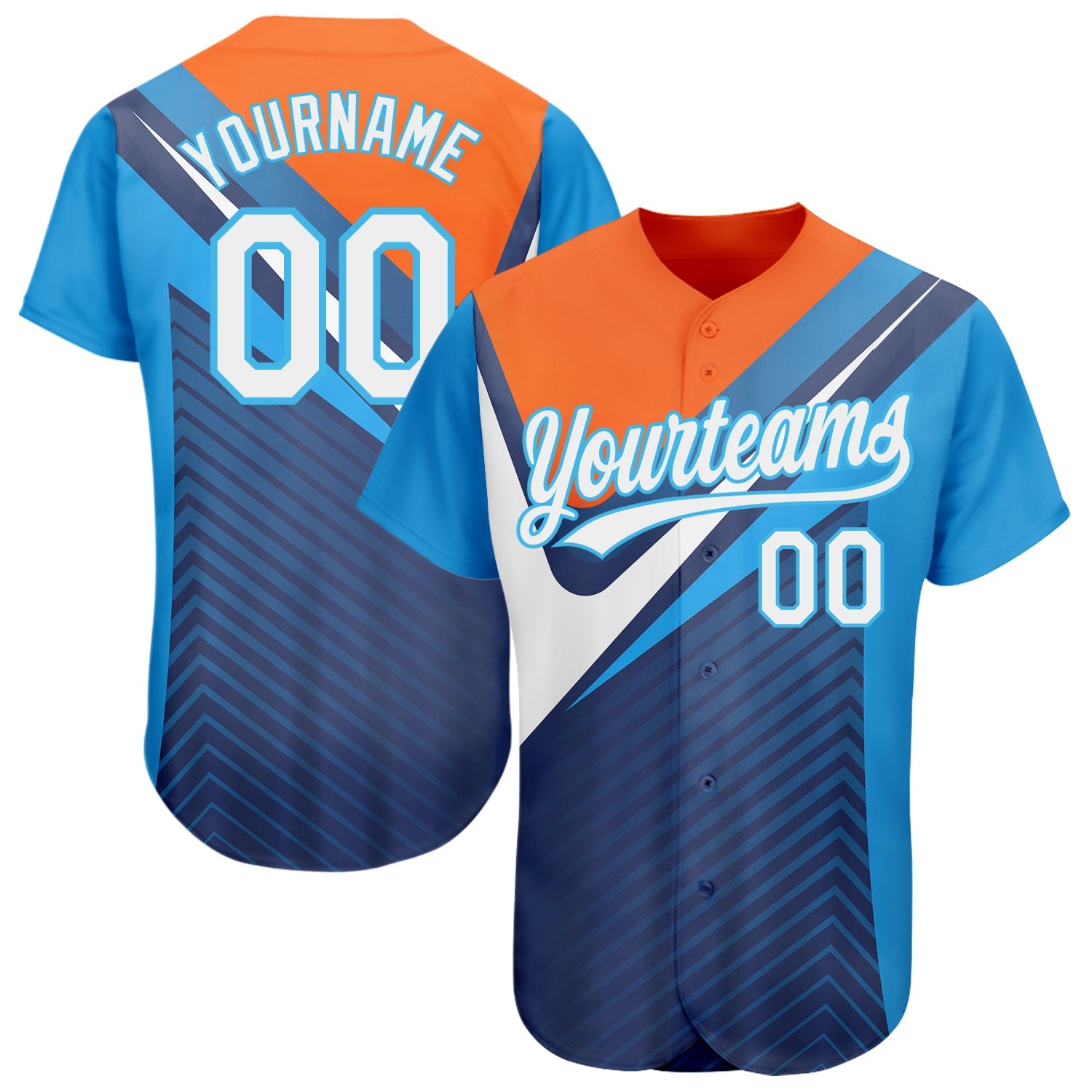 Custom Navy White Orange-Sky Blue 3D Pattern Design Abstract Sport Authentic Baseball Jersey - Main View