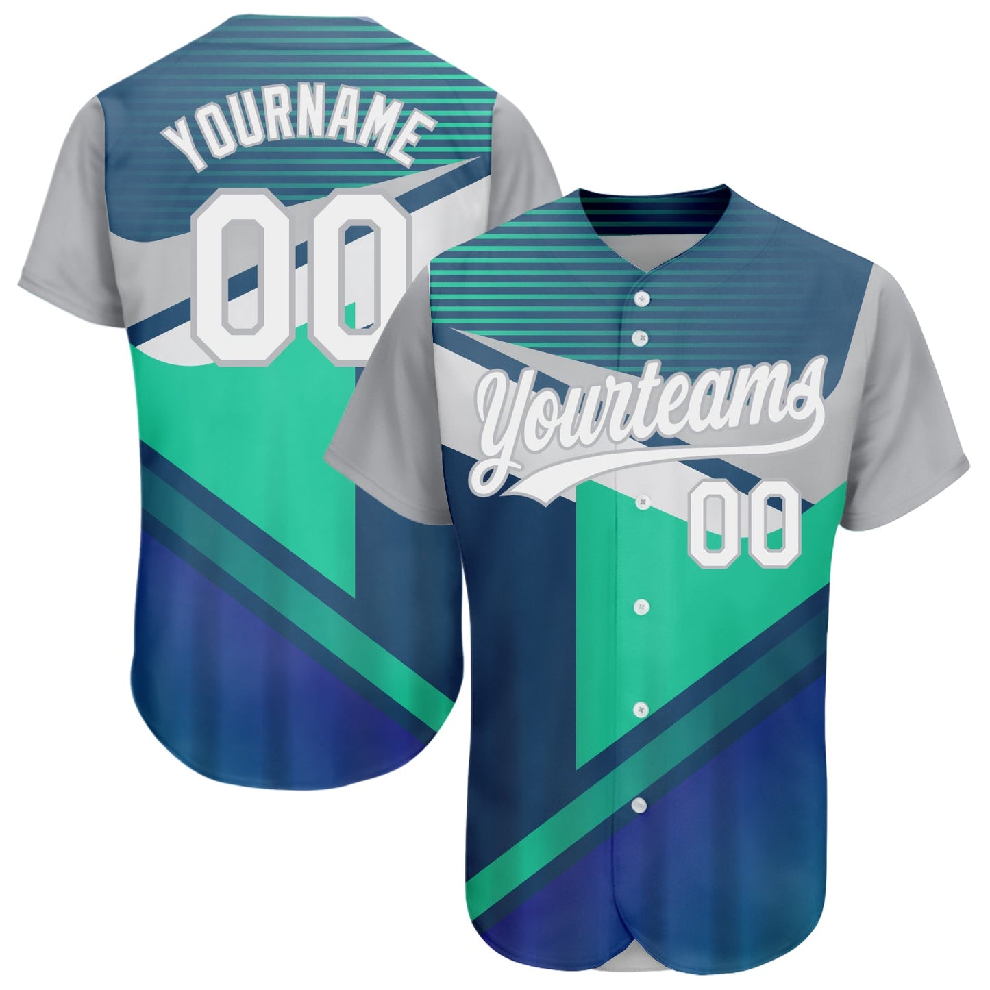 Custom Navy White Gray-Aqua 3D Pattern Design Abstract Sport Authentic Baseball Jersey - Main View
