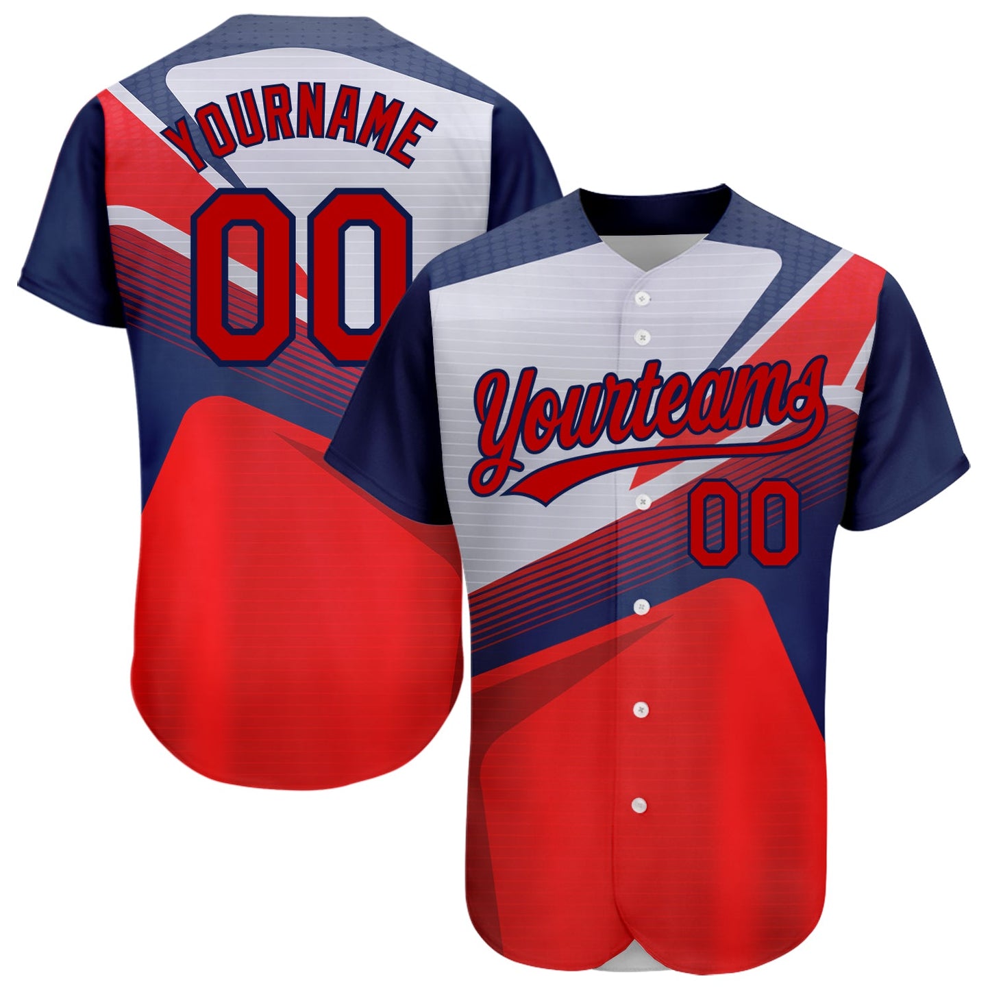 Custom Red Navy 3D Pattern Design Abstract Sport Authentic Baseball Jersey - Main View