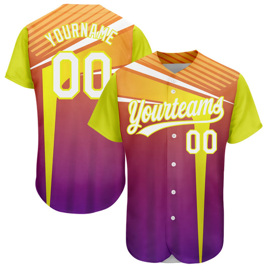 Custom Orange White Purple-Neon Yellow 3D Pattern Design Abstract Sport Authentic Baseball Jersey - Main View