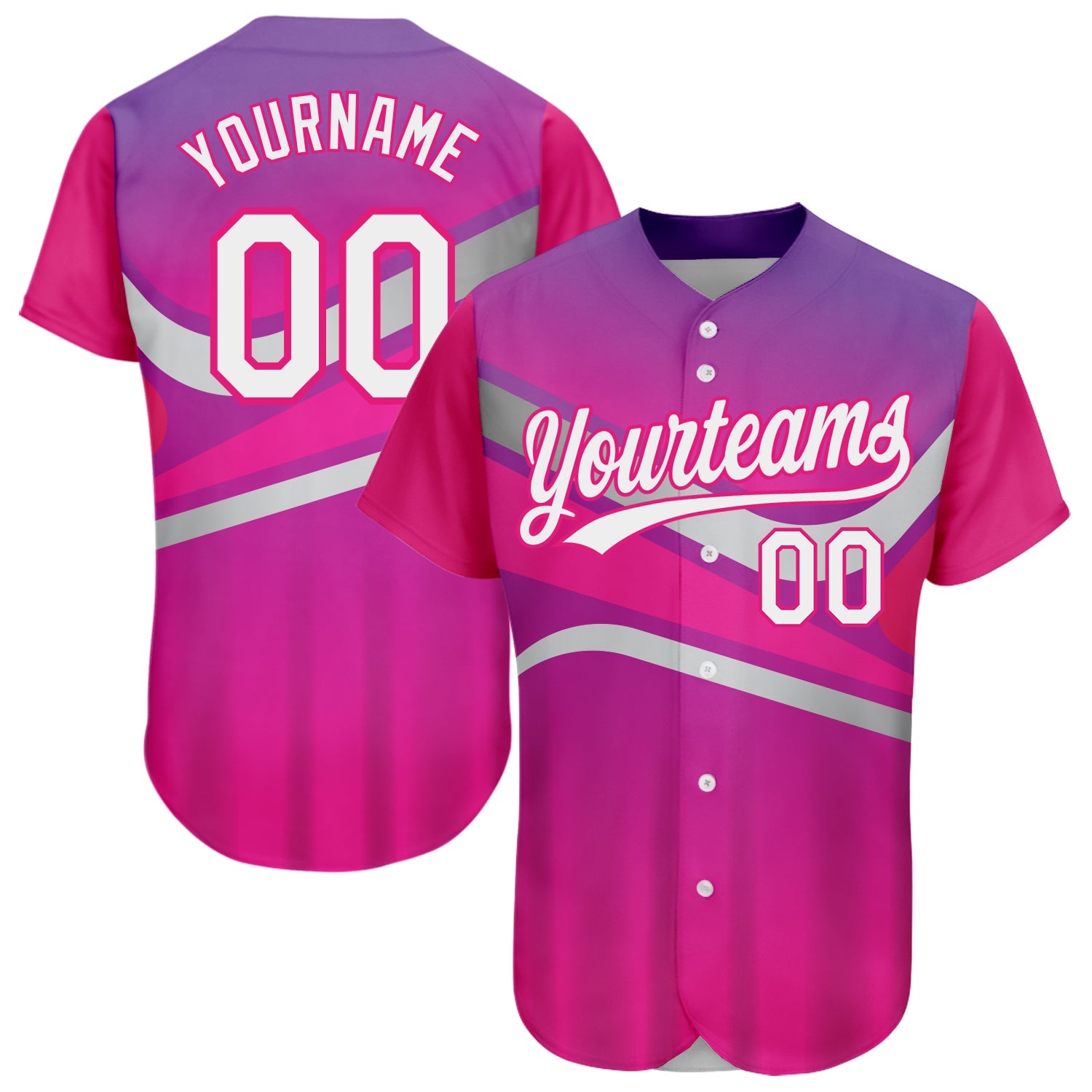Custom Purple White-Hot Pink 3D Pattern Design Abstract Sport Authentic Baseball Jersey - Main View