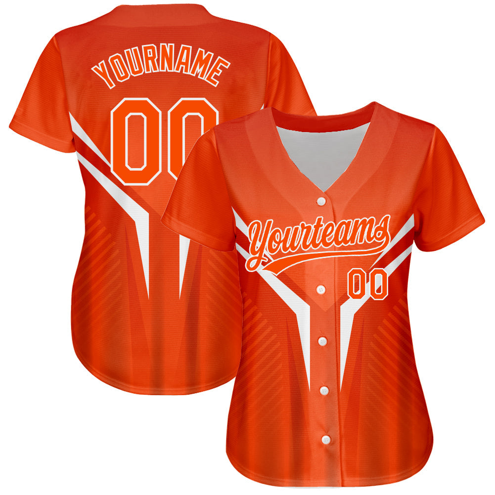 Custom Orange White 3D Pattern Design Abstract Sport Authentic Baseball Jersey view 2