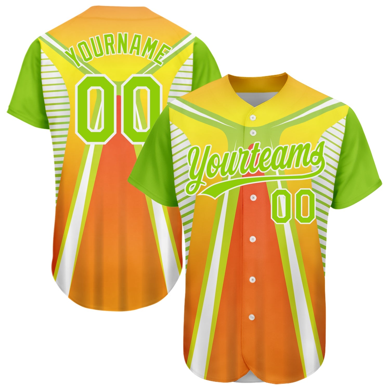 Custom Orange Neon Green-White 3D Pattern Design Abstract Sport Authentic Baseball Jersey - Main View