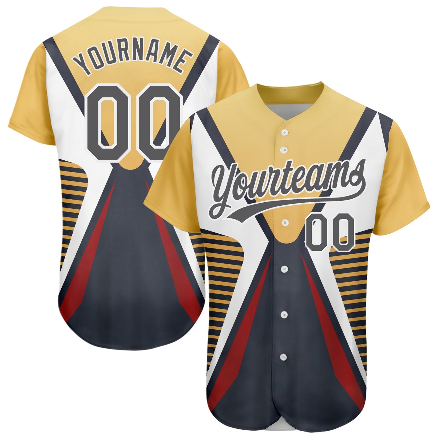Custom Steel Gray Vegas Gold-White 3D Pattern Design Abstract Sport Authentic Baseball Jersey - Main View