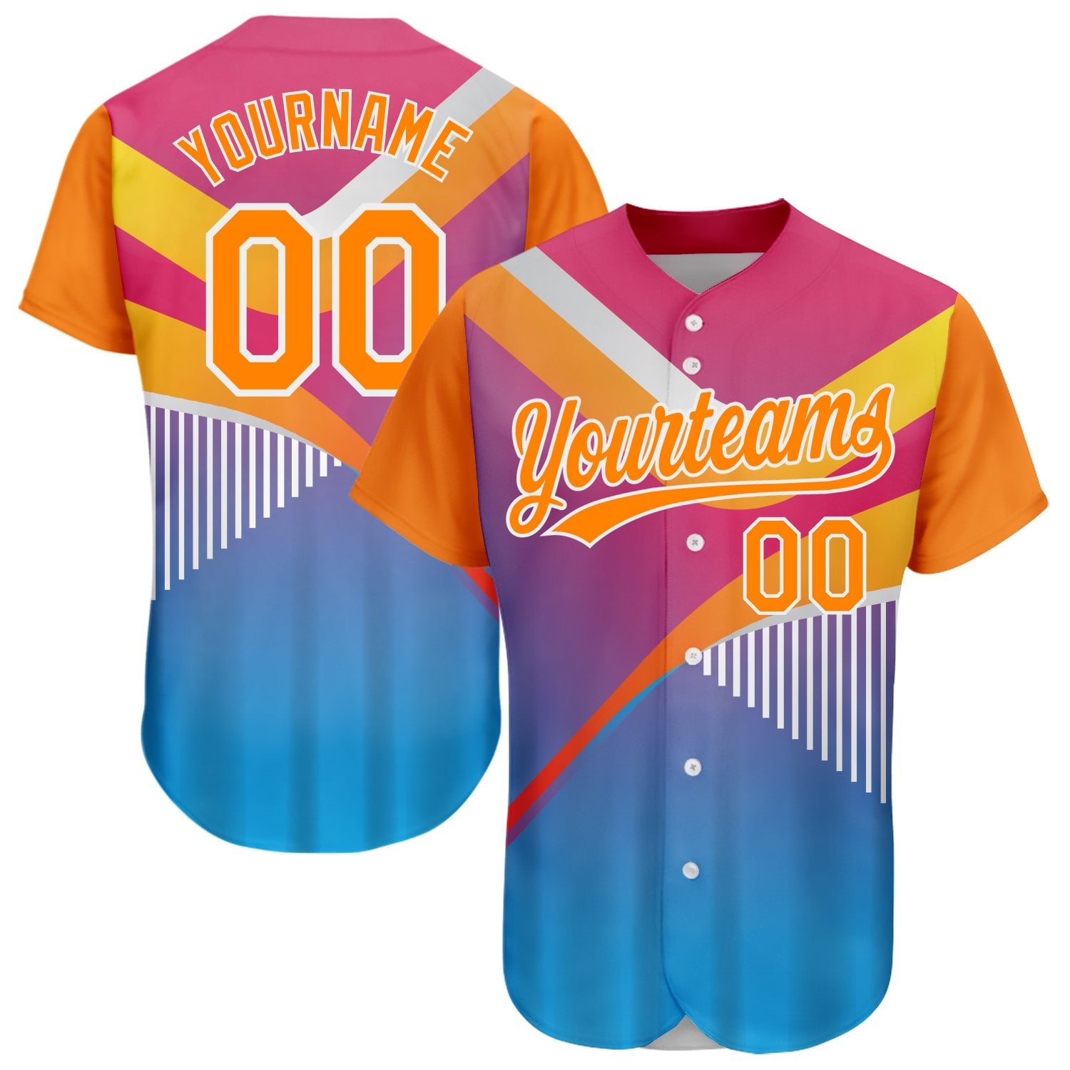 Custom Pink Bay Orange Light Blue-White 3D Pattern Design Abstract Sport Authentic Baseball Jersey - Main View