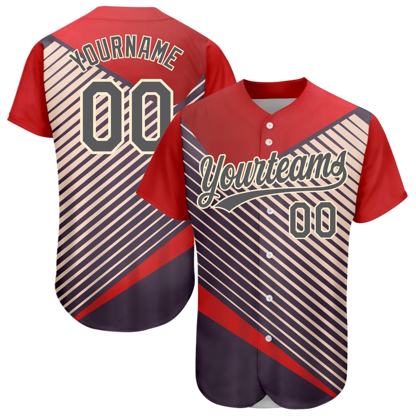 Custom Red Steel Gray=Cream 3D Pattern Design Abstract Sport Authentic Baseball Jersey - Main View