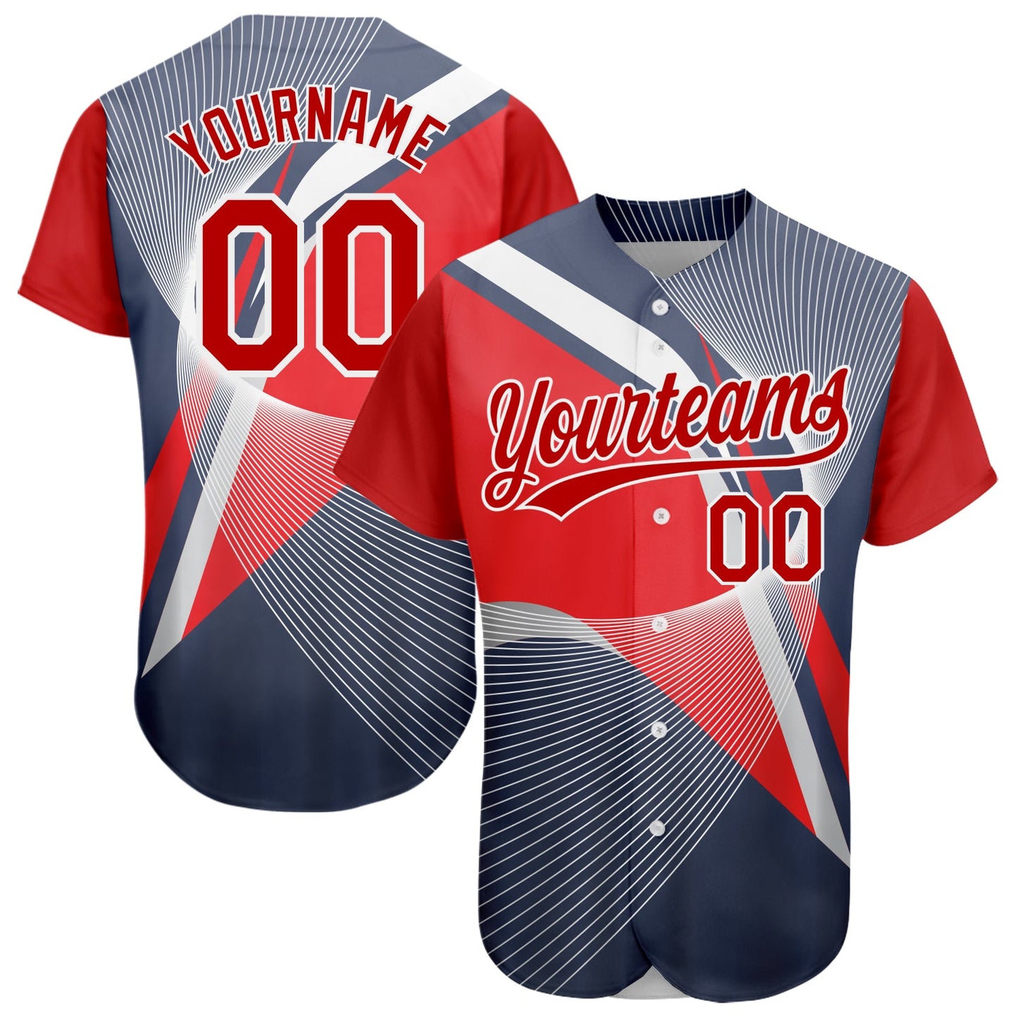 Custom Navy Red-White 3D Pattern Design Abstract Sport Authentic Baseball Jersey - Main View