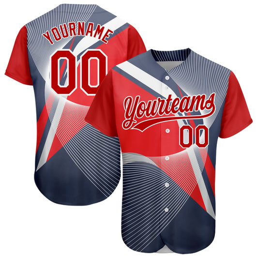 Custom Navy Red-White 3D Pattern Design Abstract Sport Authentic Baseball Jersey - Main View