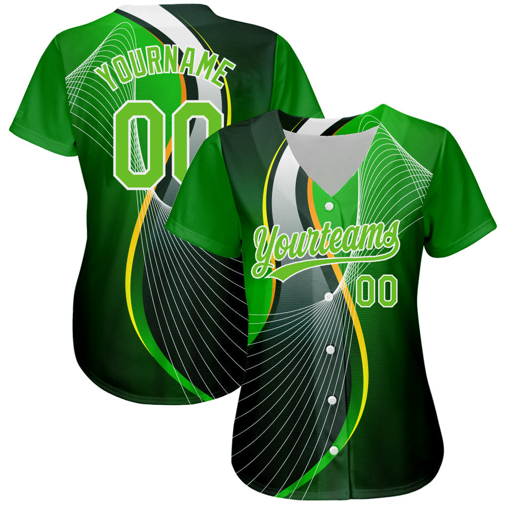 Custom Aurora Green Green-White 3D Pattern Design Abstract Sport Authentic Baseball Jersey view 2