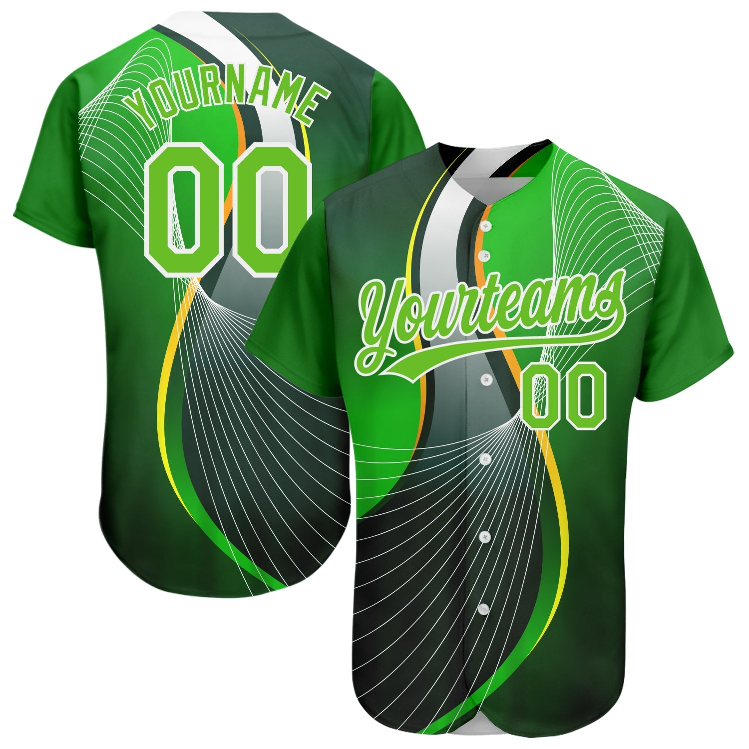 Custom Aurora Green Green-White 3D Pattern Design Abstract Sport Authentic Baseball Jersey - Main View
