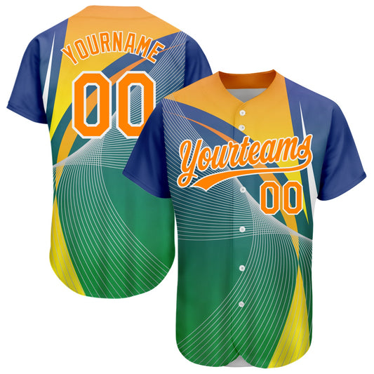 Custom Kelly Green Bay Orange-White 3D Pattern Design Abstract Sport Authentic Baseball Jersey - Main View