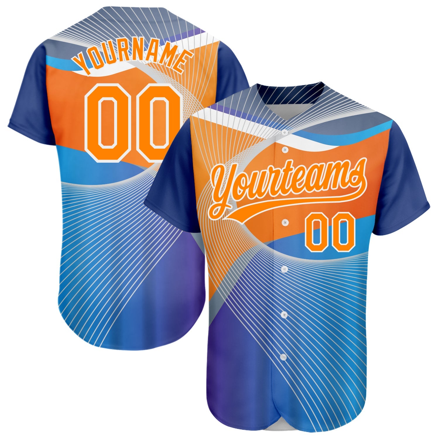 Custom Light Blue Bay Orange-White 3D Pattern Design Abstract Sport Authentic Baseball Jersey - Main View