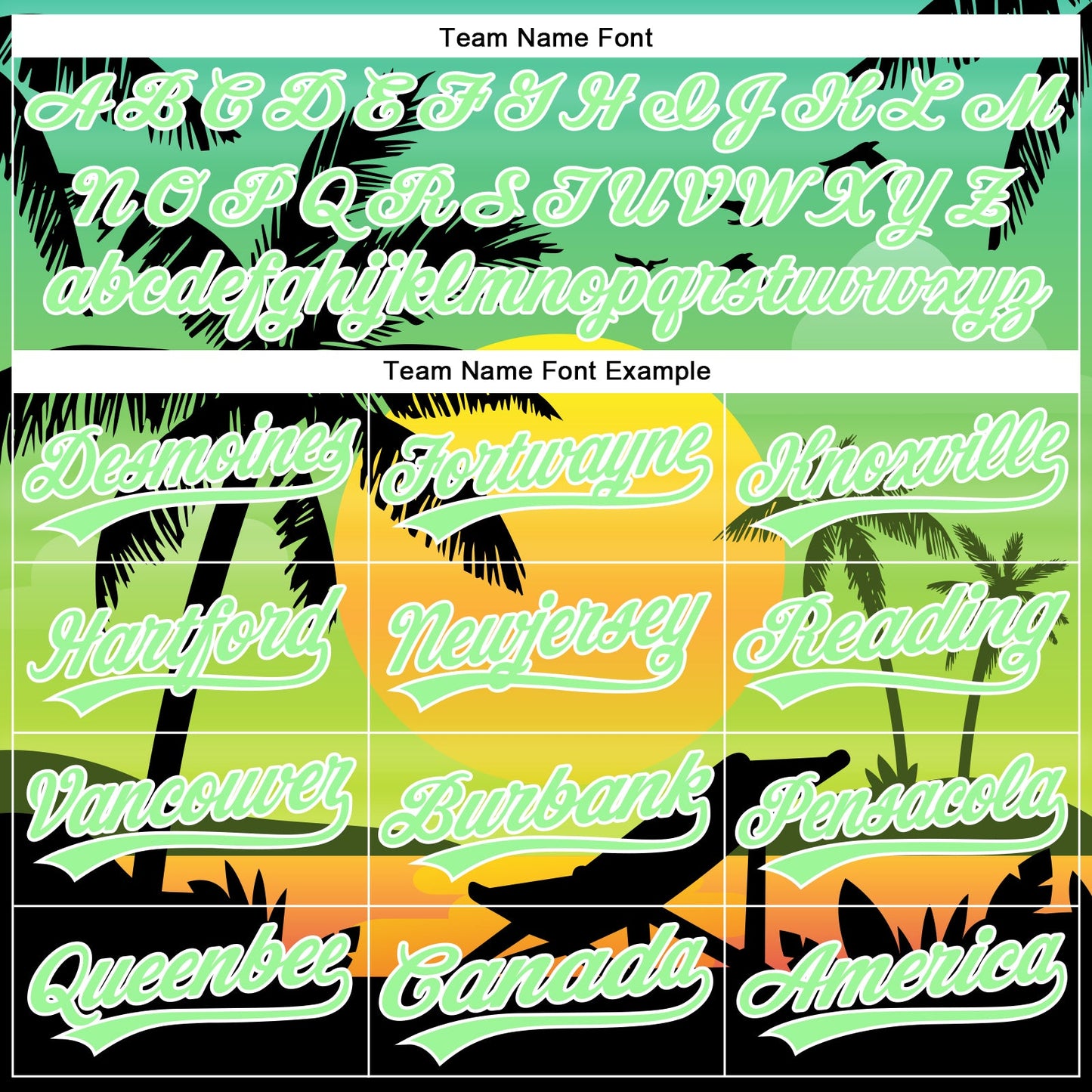 Custom Pea Green Black-White 3D Pattern Design Hawaii Palm Trees And Beach Sunset Authentic Baseball Jersey view 5