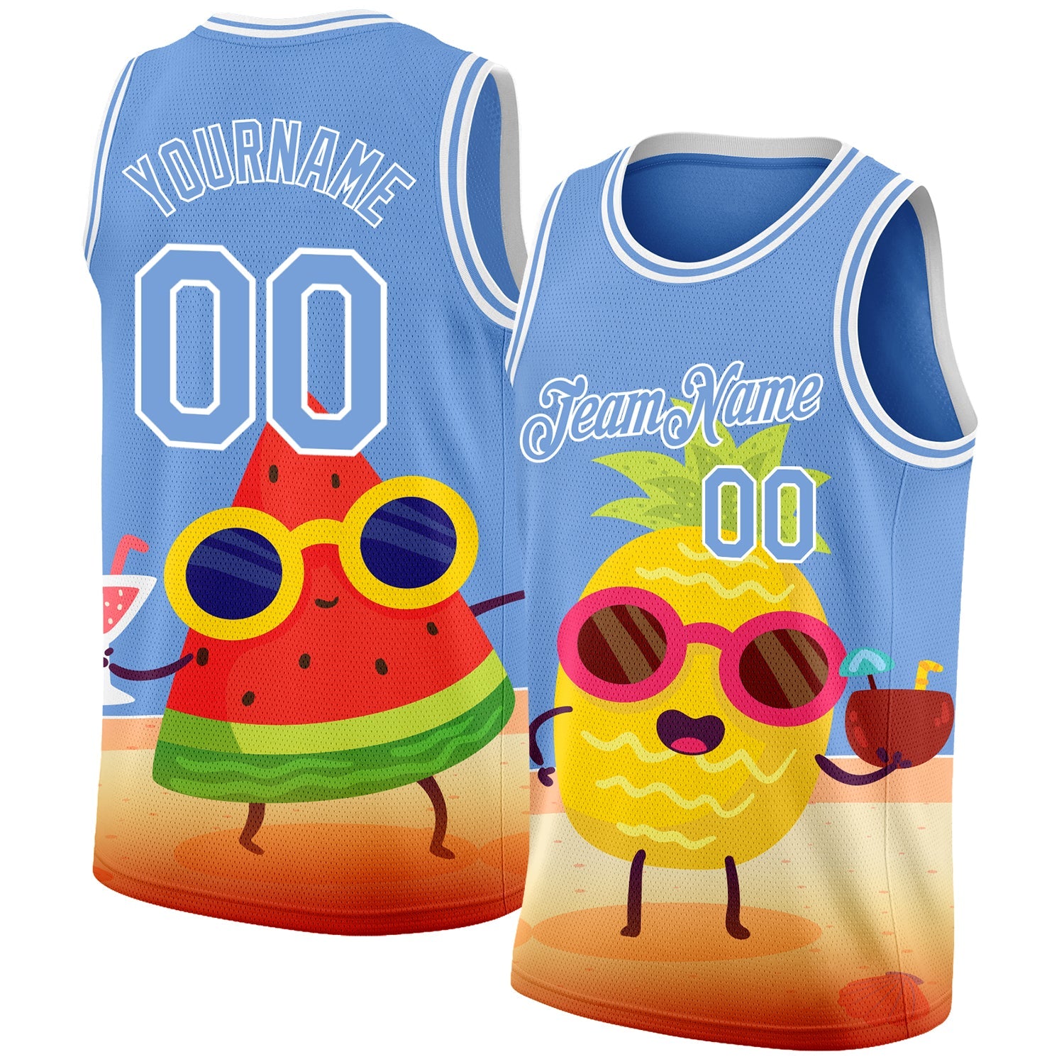 Custom Light Blue White 3D Pattern Summer Beach Holiday Authentic Basketball Jersey - Main View
