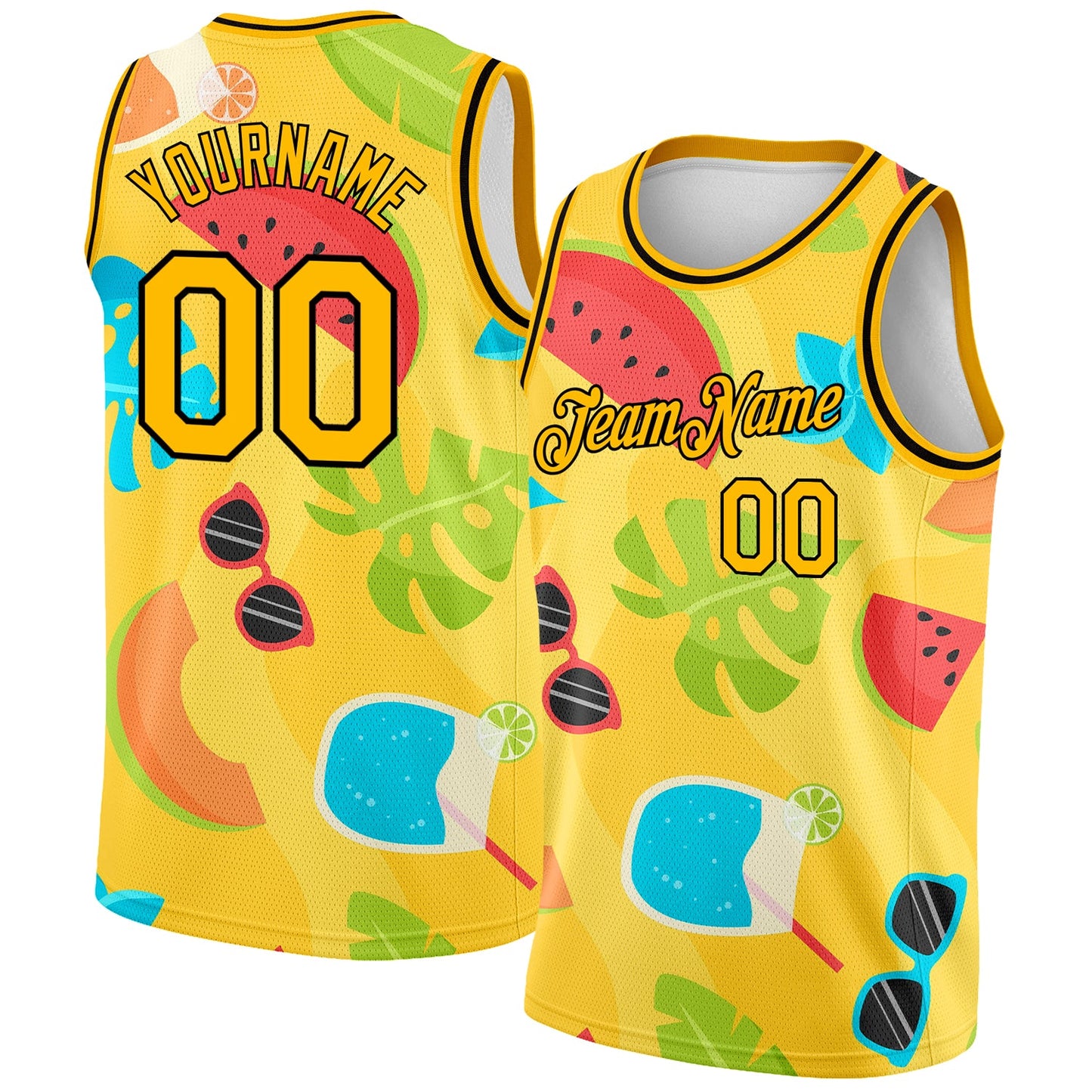 Custom Gold Black 3D Pattern Summer Hawaii Beach Holiday Authentic Basketball Jersey - Main View