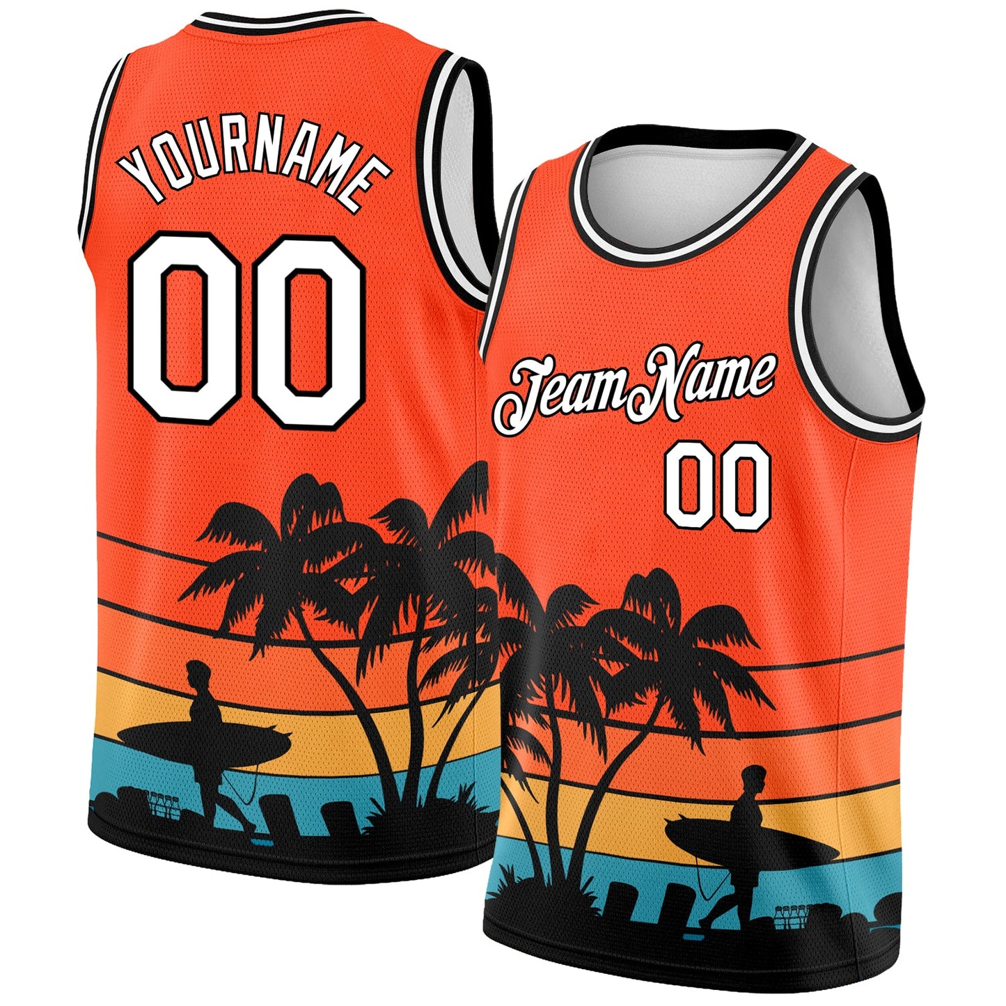 Custom Orange White-Black 3D Pattern Hawaii Beach Palm Trees Authentic Basketball Jersey - Main View
