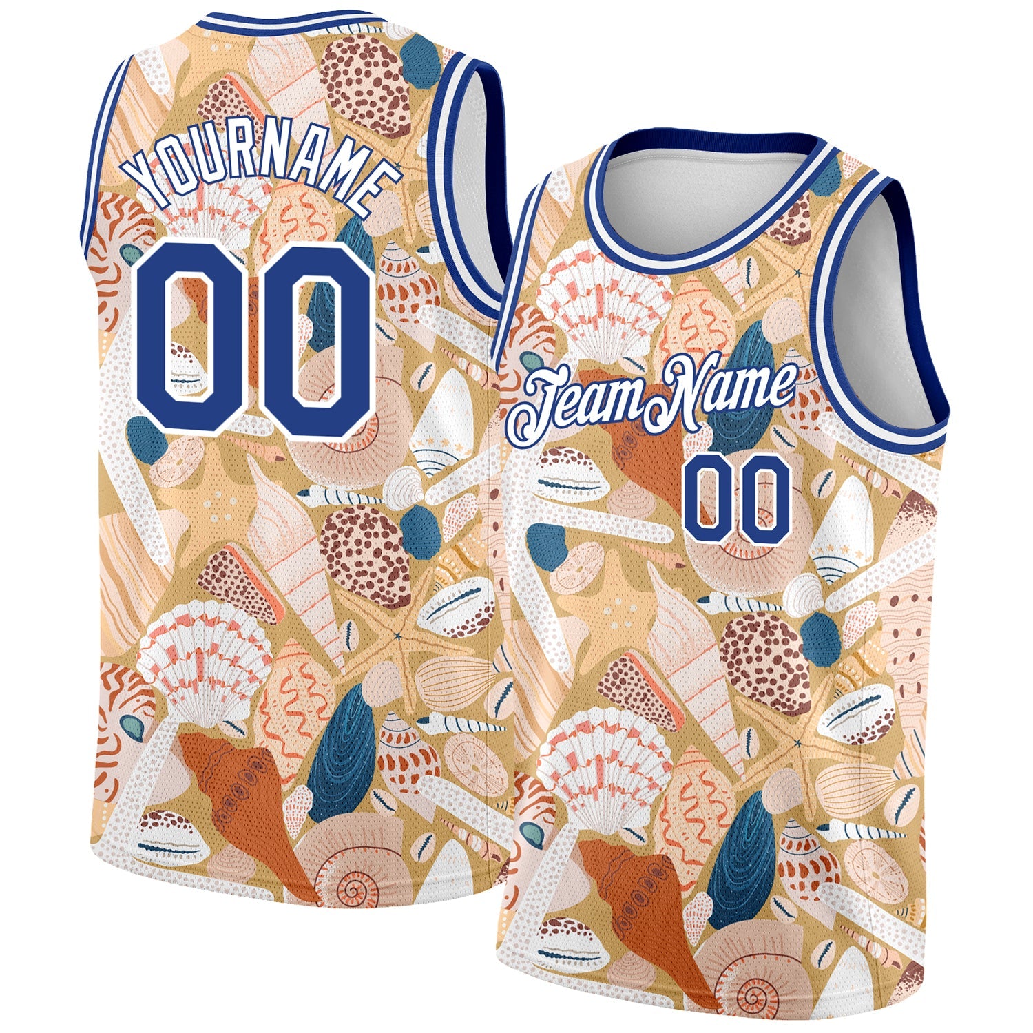Custom City Cream Royal-White 3D Pattern Beach Seashells And Starfishes Authentic Basketball Jersey - Main View