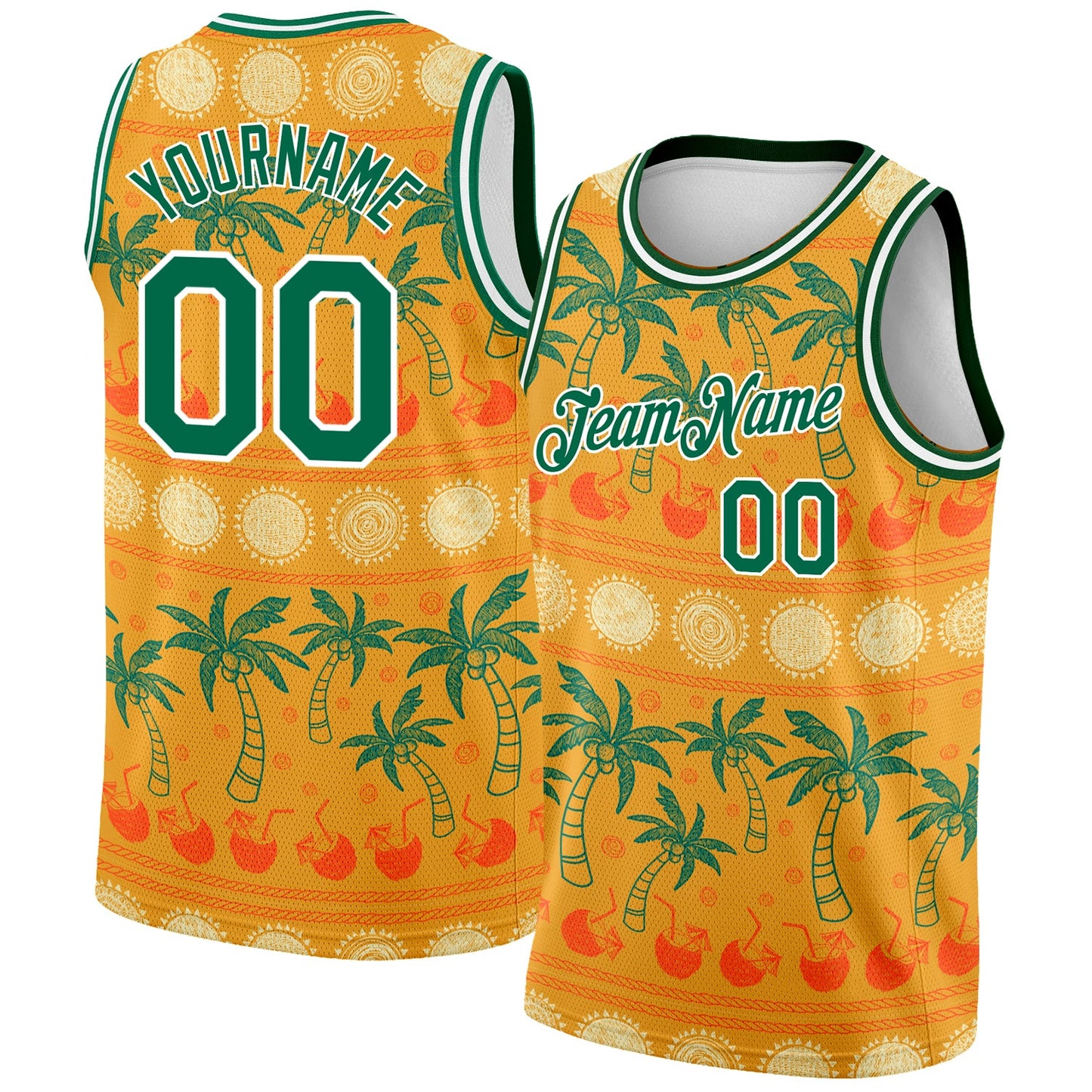 Custom Bay Orange Kelly Green-White 3D Pattern Hawaii Beach Palm Trees Authentic Basketball Jersey - Main View