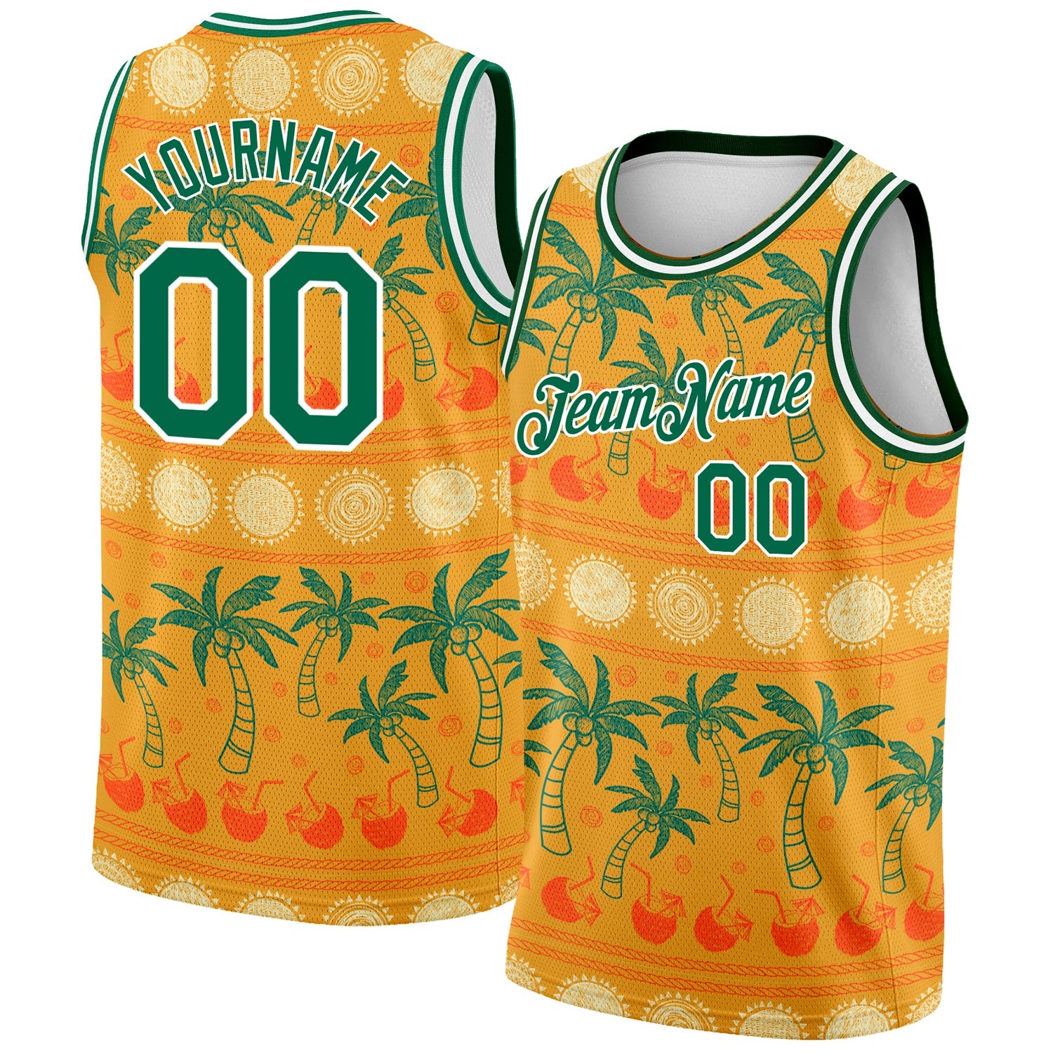 Custom Bay Orange Kelly Green-White 3D Pattern Hawaii Beach Palm Trees Authentic Basketball Jersey - Main View