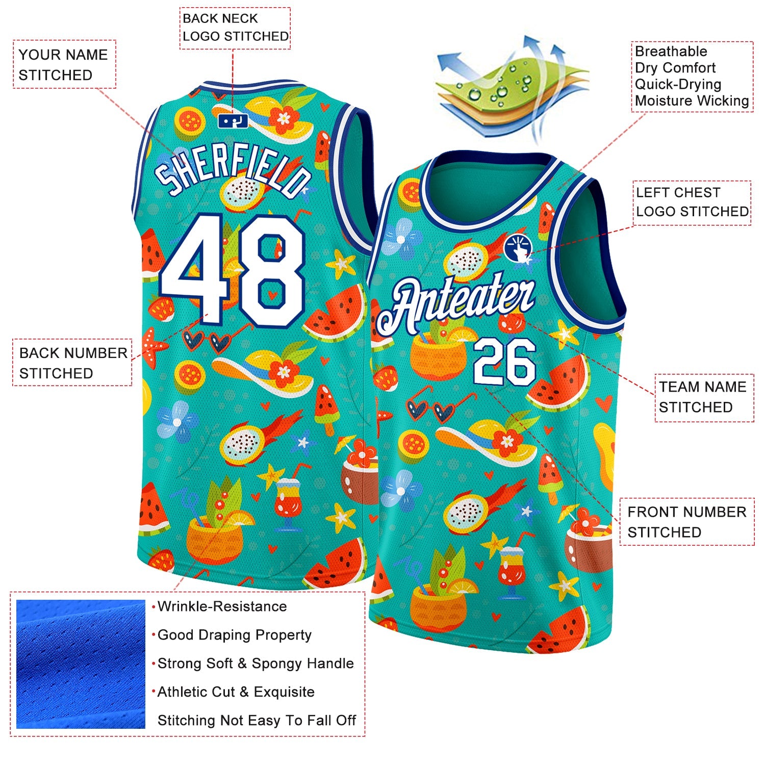 Custom Aqua White-Royal 3D Pattern Summer Hawaii Beach Holiday Authentic Basketball Jersey view 2