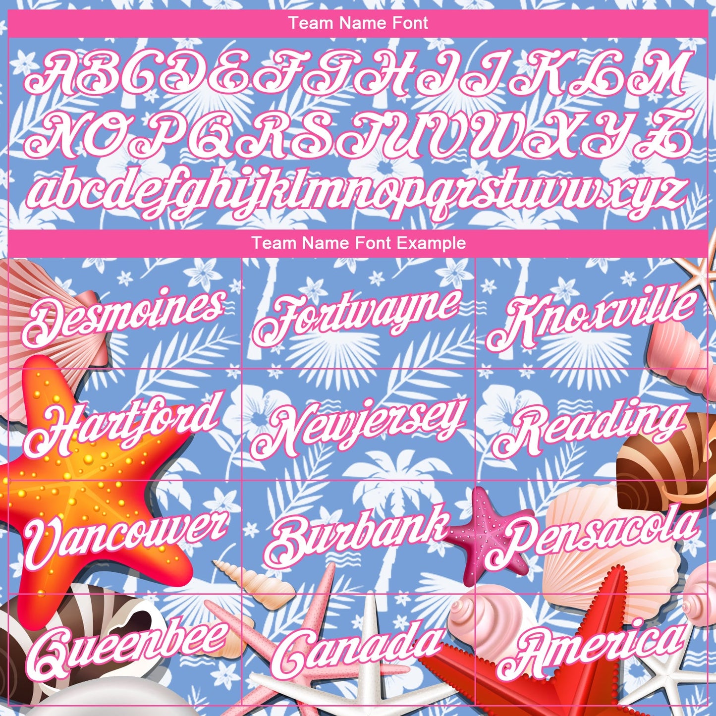 Custom Light Blue White-Pink 3D Pattern Hawaii Palm Trees And Starfishes Authentic Basketball Jersey view 3