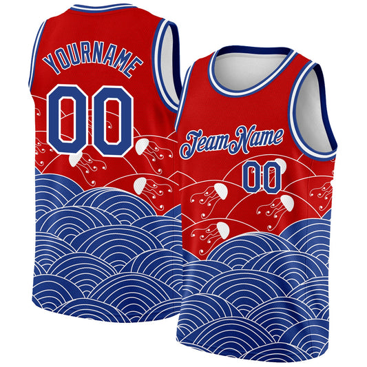 Custom Red Royal-White 3D Pattern Design Jellyfish Authentic Basketball Jersey - Main View